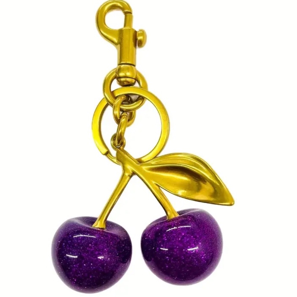 Purple Cherry Bag Charm/Key Chain Gold Tone